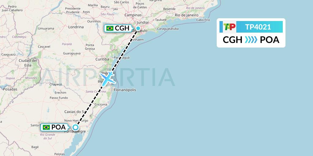 TP4021 TAP Portugal Flight Map: Sao Paulo to Porto Alegre