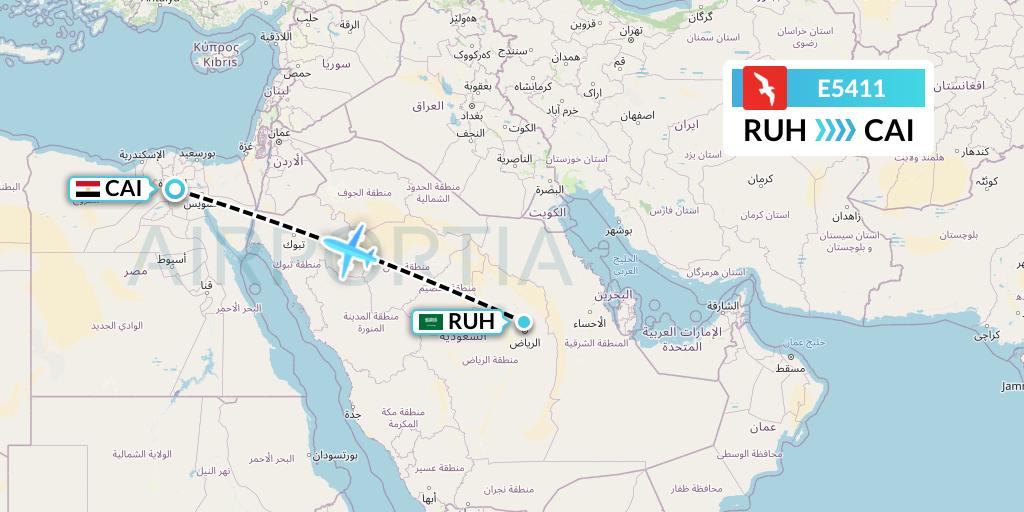 E5411 Air Arabia Egypt Flight Map: Riyadh to Cairo