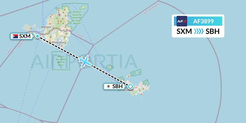 AF3899 Air France Flight Map: Sint Maarten to St. Jean
