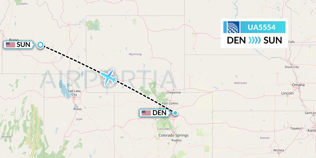 UA5554 United Airlines Flight Map: Denver to Hailey
