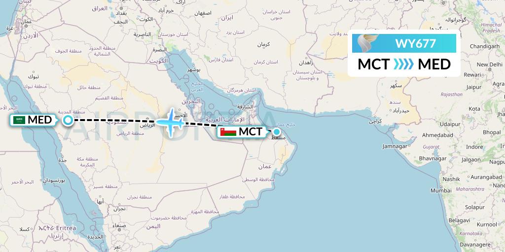 WY677 Oman Air Flight Map: Muscat to Medina