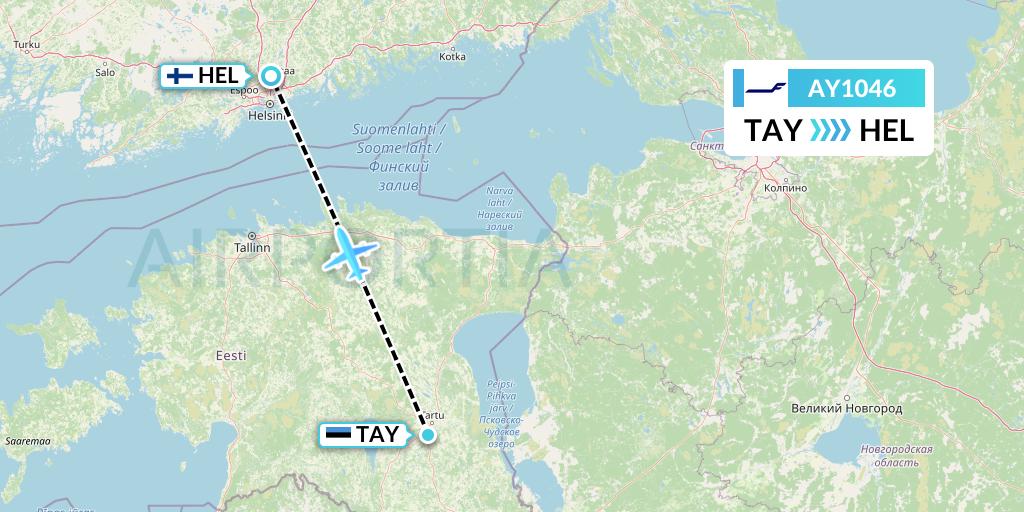 AY1046 Finnair Flight Map: Tartu to Helsinki
