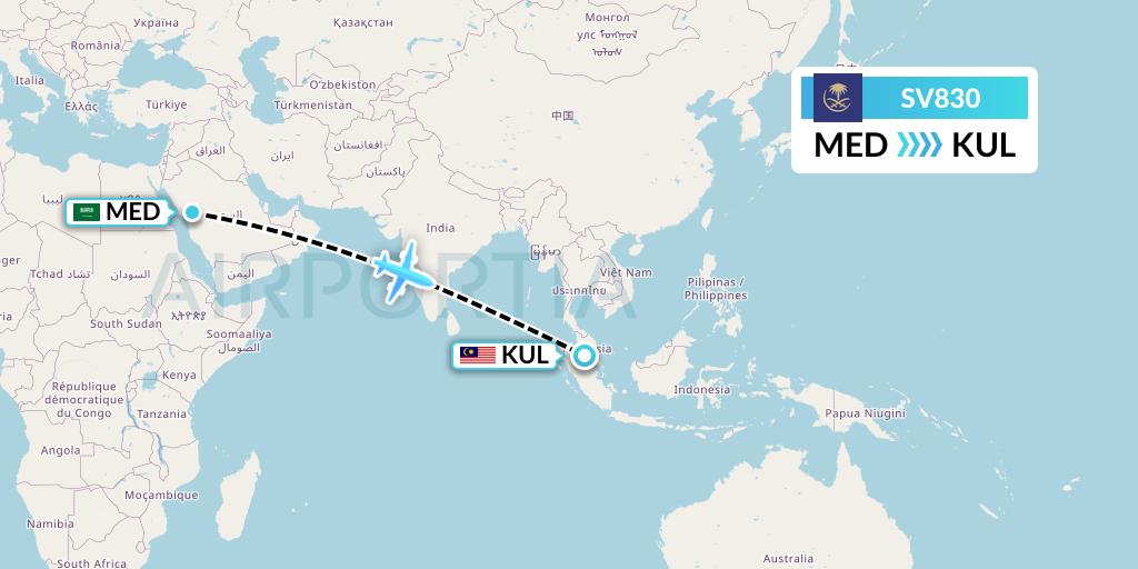 SV830 Saudi Arabian Airlines Flight Map: Medina to Kuala Lumpur