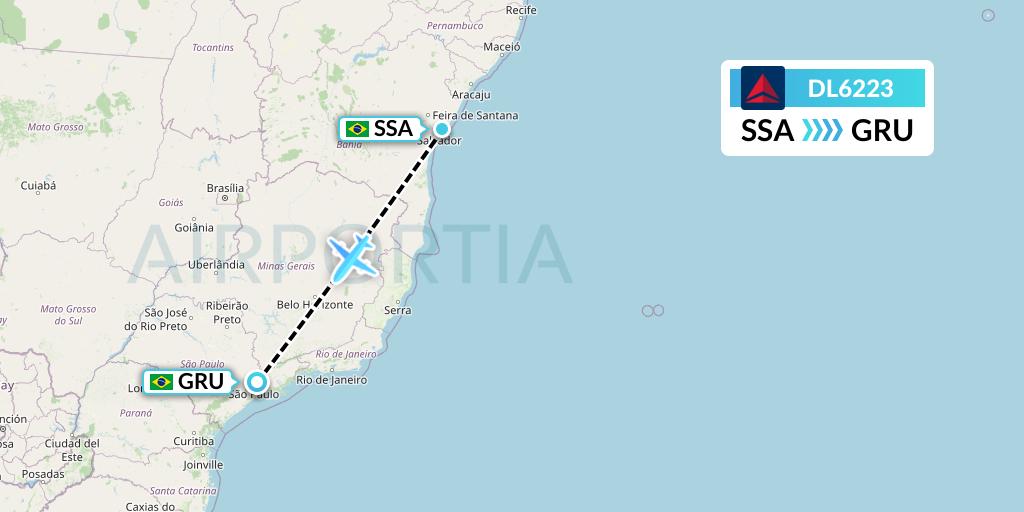DL6223 Delta Air Lines Flight Map: Salvador to Sao Paulo