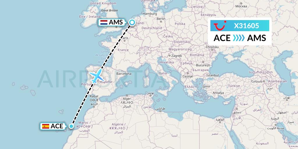 X31605 TUI fly Germany Flight Map: Lanzarote to Amsterdam