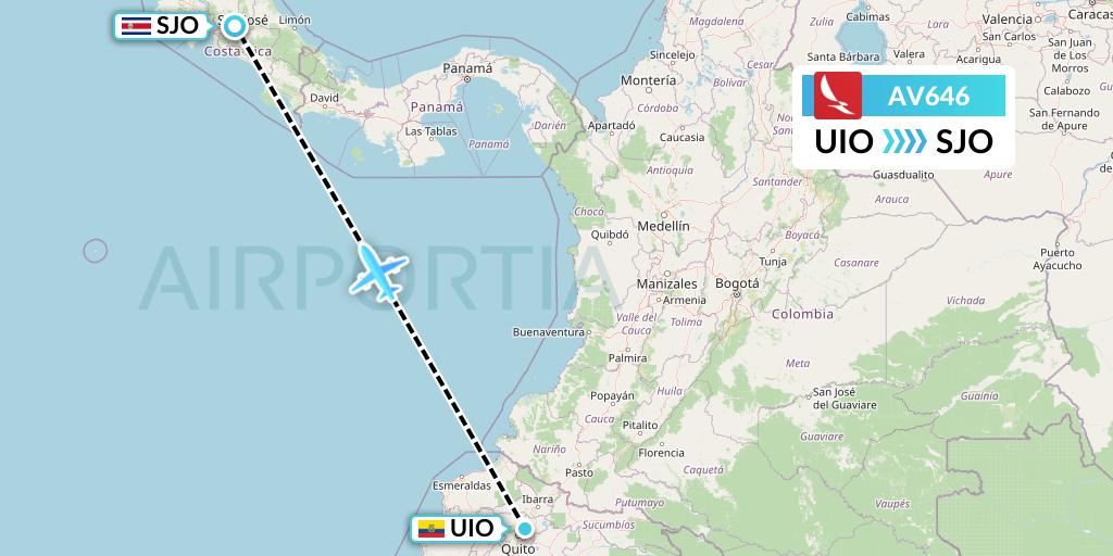 AV646 Avianca Flight Map: Quito to San Jose