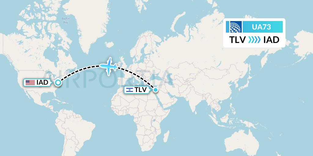 UA73 United Airlines Flight Map: Tel Aviv to Washington