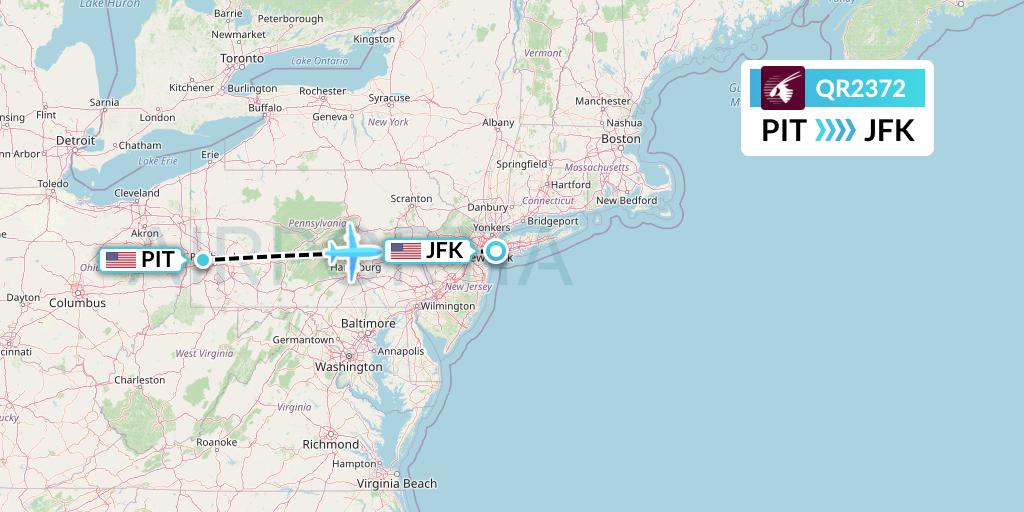 QR2372 Qatar Airways Flight Map: Pittsburgh to New York