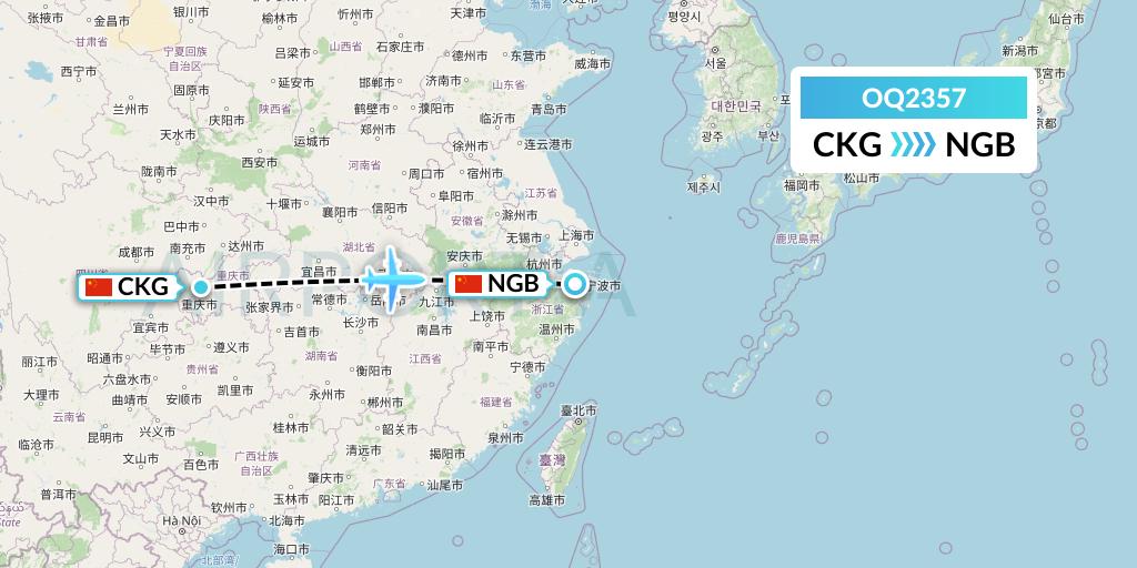 OQ2357 Chongqing Airlines Flight Map: Chongqing to Ningbo