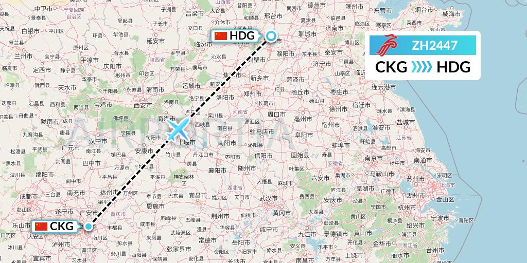 ZH2447 Shenzhen Airlines Flight Map: Chongqing to Handan