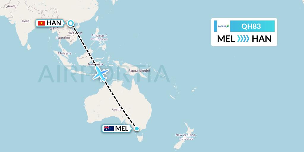 QH83 Flight Status Bamboo Airways Melbourne to Hanoi (BAV83)