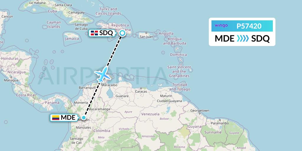 P57420 Copa Airlines Colombia Flight Map: Medellin to Santo Domingo