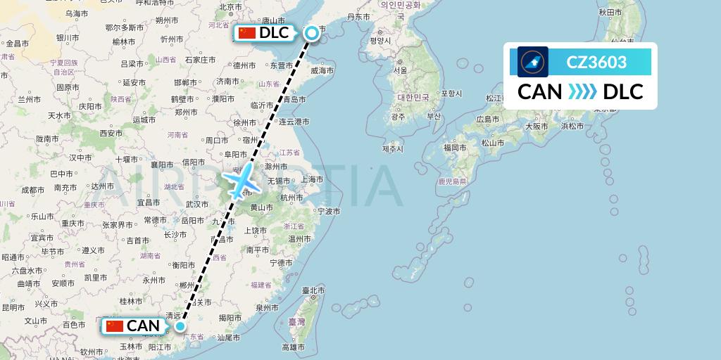 CZ3603 China Southern Airlines Flight Map: Guangzhou to Dalian
