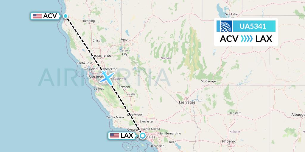 UA5341 United Airlines Flight Map: Eureka to Los Angeles