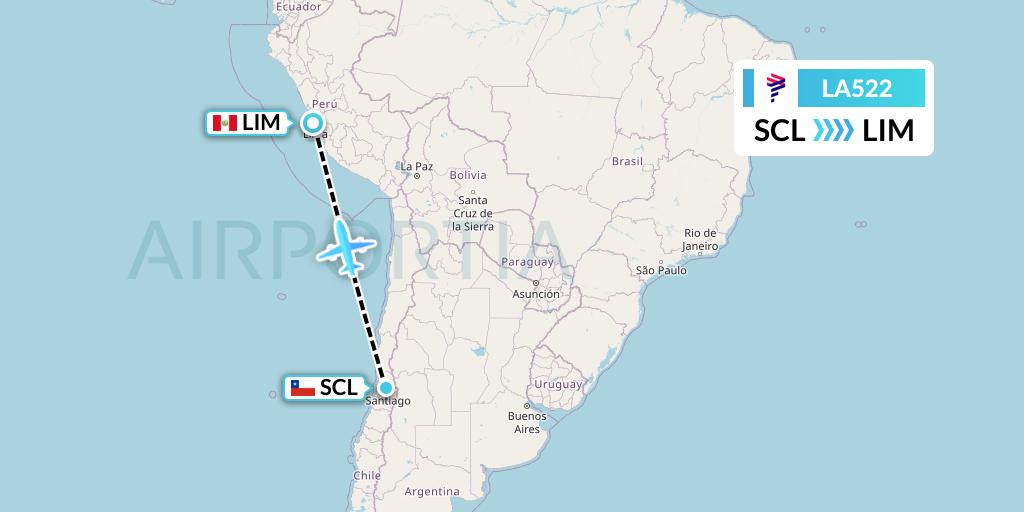 LA522 LAN Airlines Flight Map: Santiago to Lima