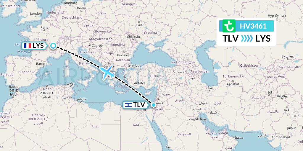 HV3461 Transavia Flight Map: Tel Aviv to Lyon