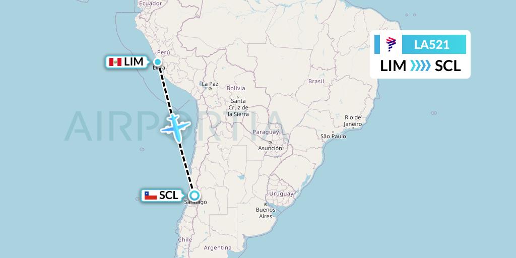 LA521 LAN Airlines Flight Map: Lima to Santiago