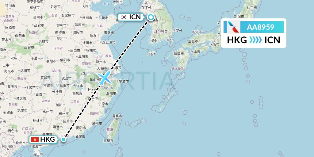 AA8959 American Airlines Flight Map: Hong Kong to Seoul