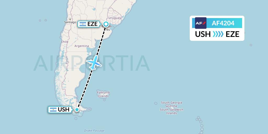 AF4204 Air France Flight Map: Ushuaia to Buenos Aires