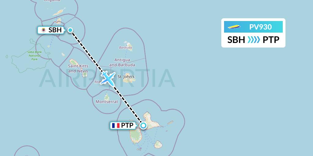PV930 St. Barth Commuter Flight Map: St. Jean to Pointe-a-Pitre