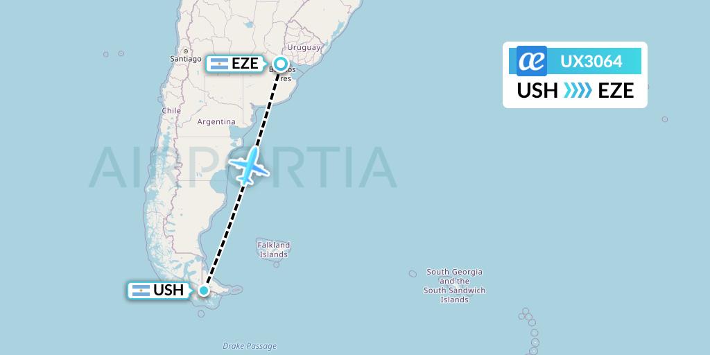 UX3064 Air Europa Flight Map: Ushuaia to Buenos Aires
