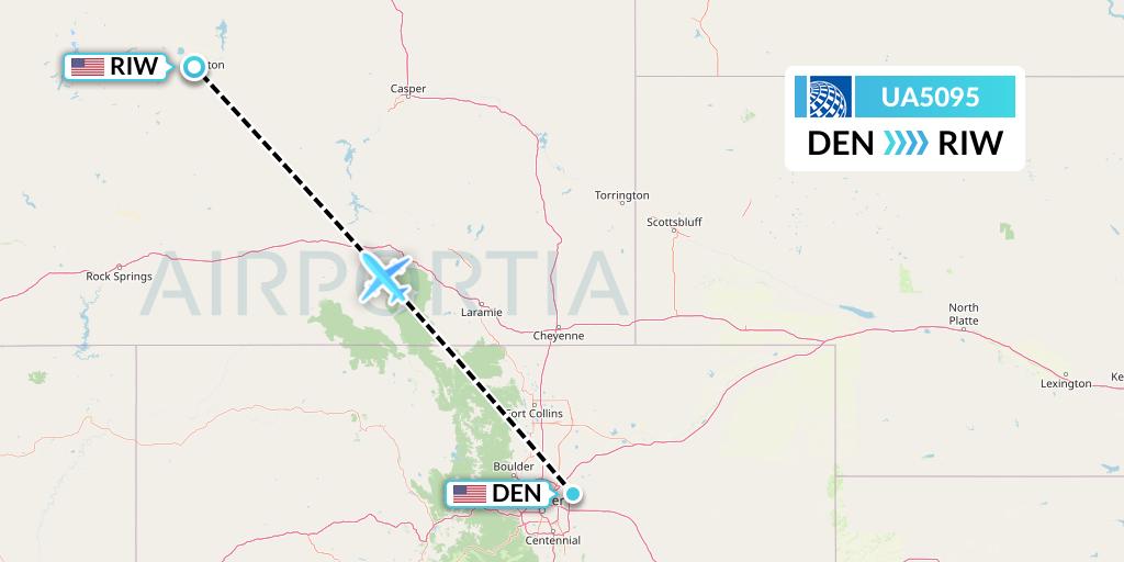 UA5095 United Airlines Flight Map: Denver to Riverton