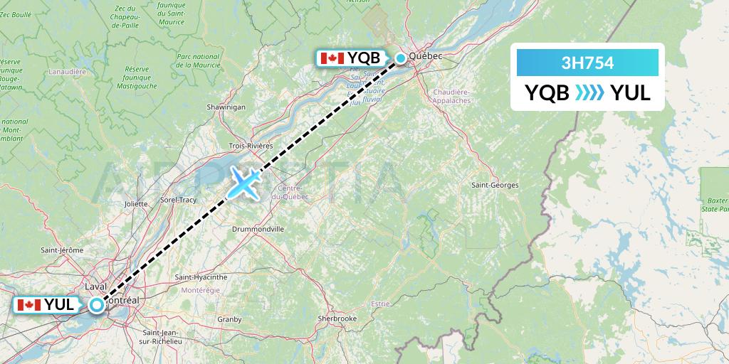 3H754 Air Inuit Flight Map: Quebec to Montreal