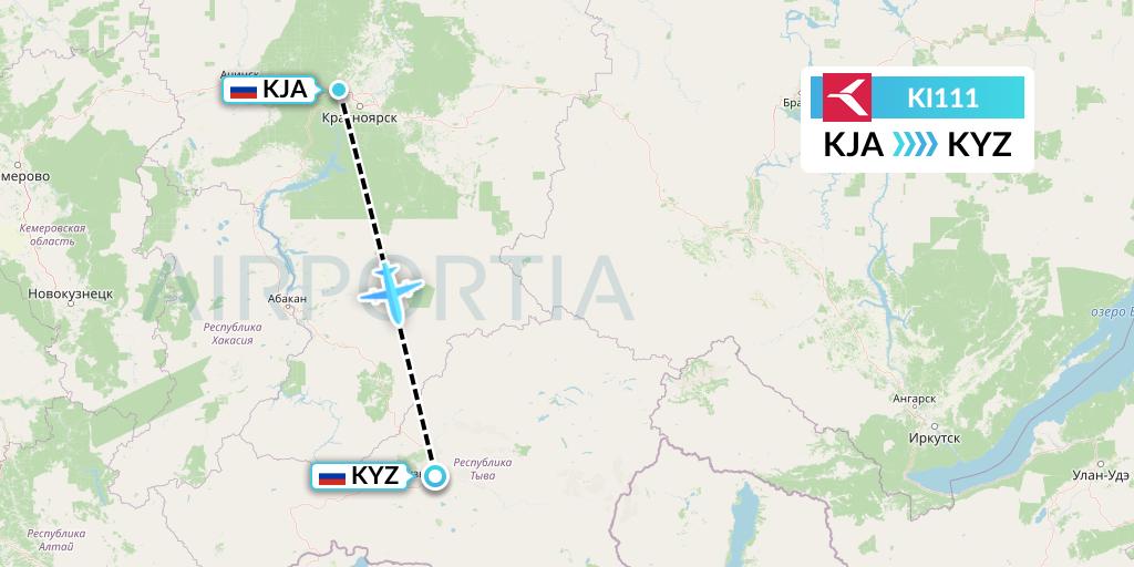 KI111 Krasavia Flight Map: Krasnoyarsk to Kyzyl