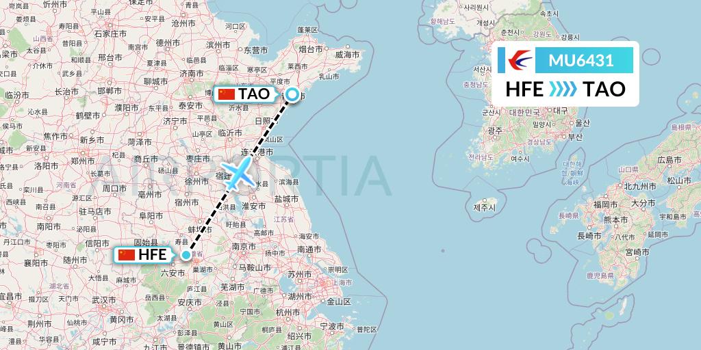 MU6431 China Eastern Airlines Flight Map: Hefei to Qingdao