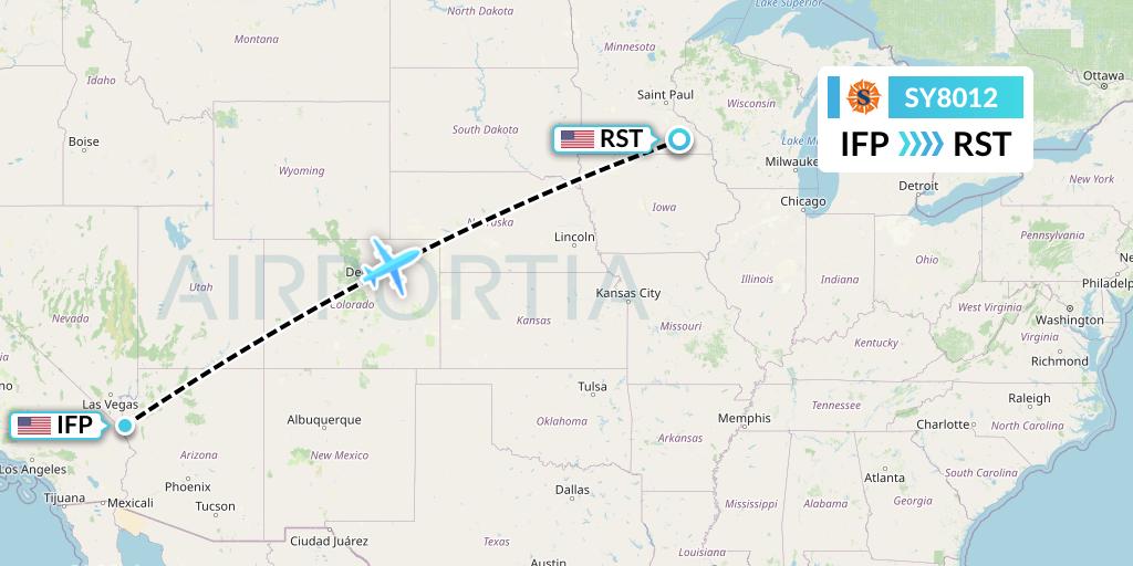 SY8012 Sun Country Airlines Flight Map: Bullhead City to Rochester