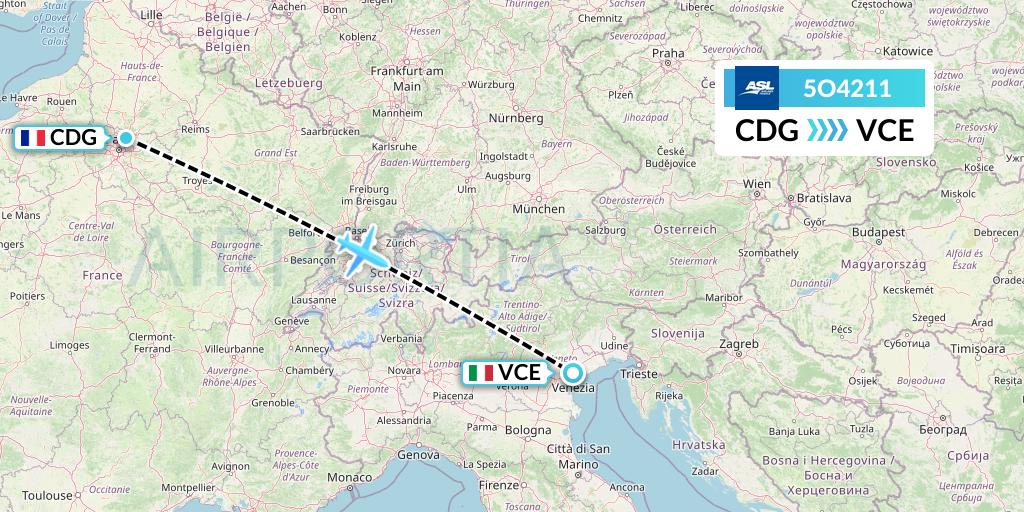 5O4211 ASL Airlines France Flight Map: Paris to Venice