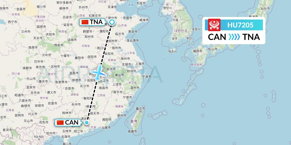 HU7205 Hainan Airlines Flight Map: Guangzhou to Jinan
