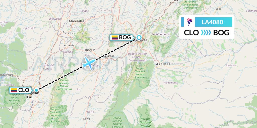 LA4080 LAN Airlines Flight Map: Cali to Bogota