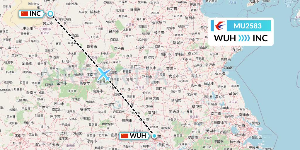 MU2583 China Eastern Airlines Flight Map: Wuhan to Yinchuan