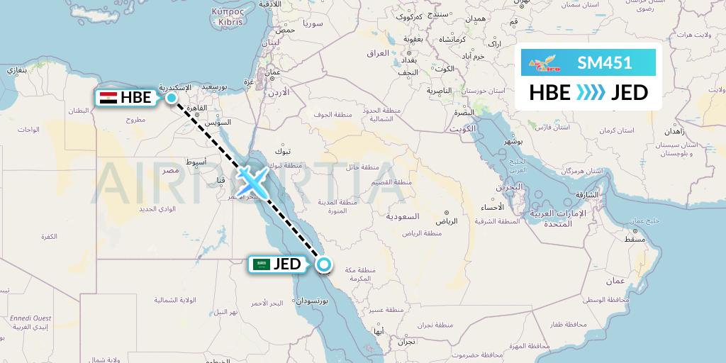 SM451 Air Cairo Flight Map: Alexandria to Jeddah