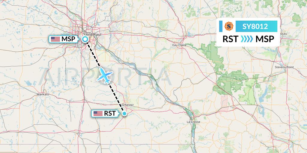 SY8012 Sun Country Airlines Flight Map: Rochester to Minneapolis