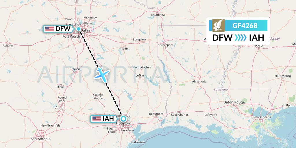 GF4268 Gulf Air Flight Map: Dallas to Houston