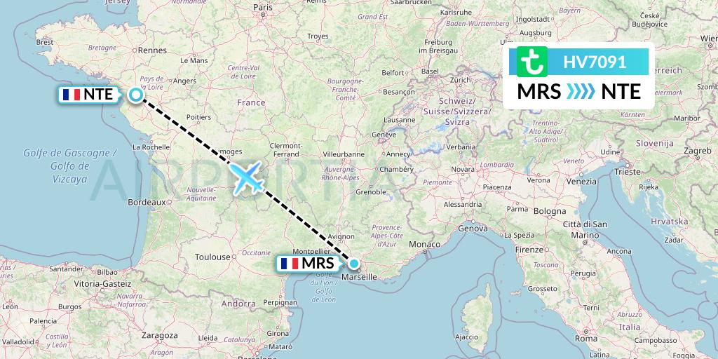 HV7091 Transavia Flight Map: Marseille to Nantes