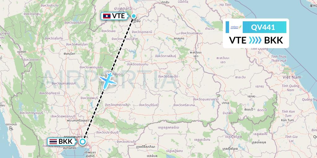 QV441 Lao Airlines Flight Map: Vientiane to Bangkok