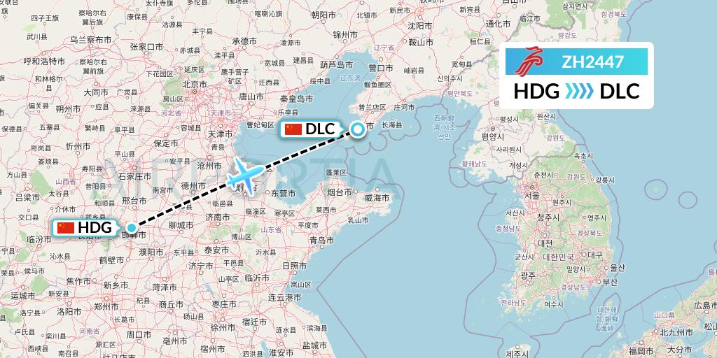 ZH2447 Shenzhen Airlines Flight Map: Handan to Dalian