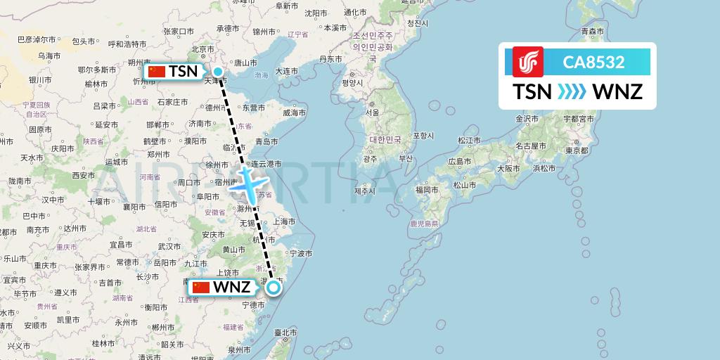 CA8532 Air China Flight Map: Tianjin to Wenzhou