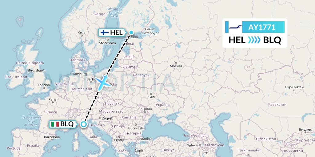 AY1771 Finnair Flight Map: Helsinki to Bologna