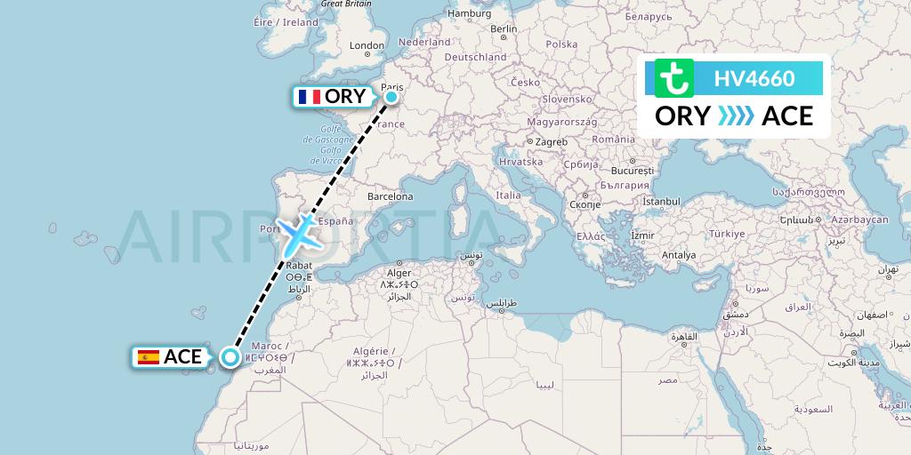 HV4660 Transavia Flight Map: Paris to Lanzarote