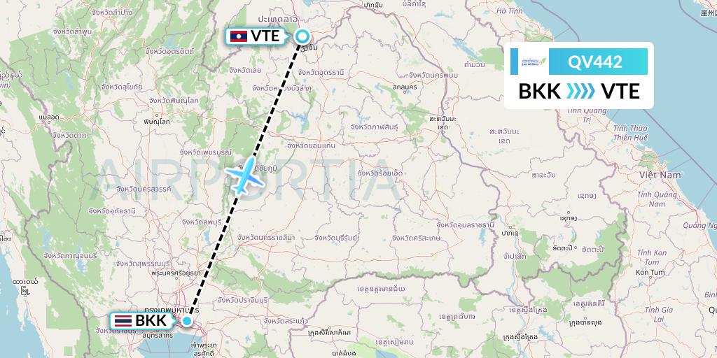 QV442 Lao Airlines Flight Map: Bangkok to Vientiane