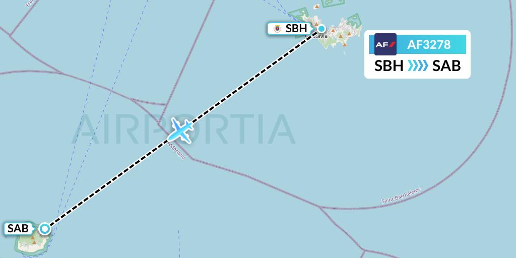 AF3278 Air France Flight Map: St. Jean to Saba