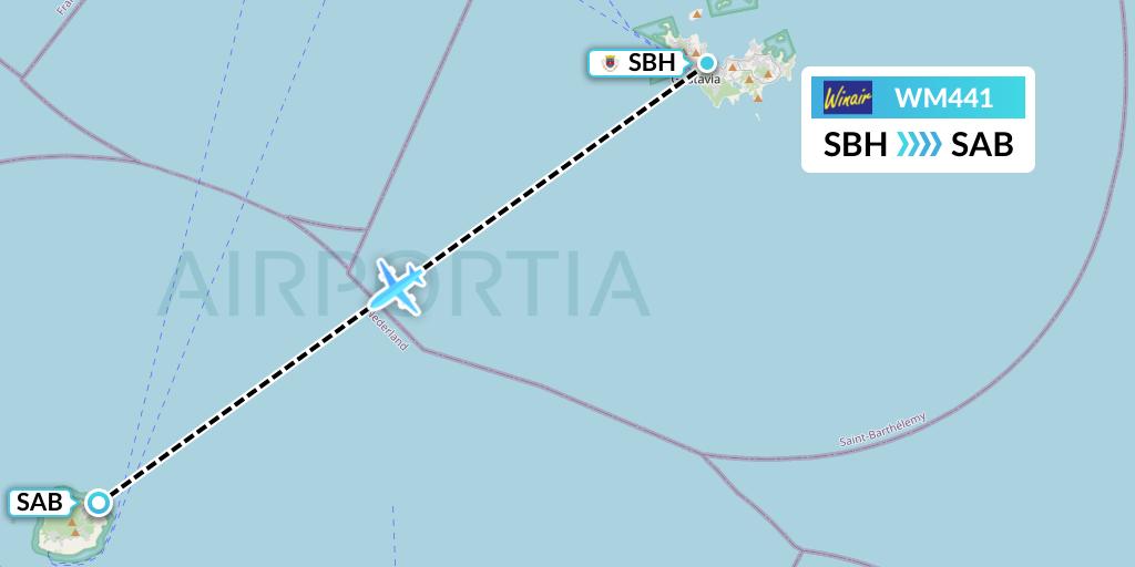 WM441 Winair Flight Map: St. Jean to Saba