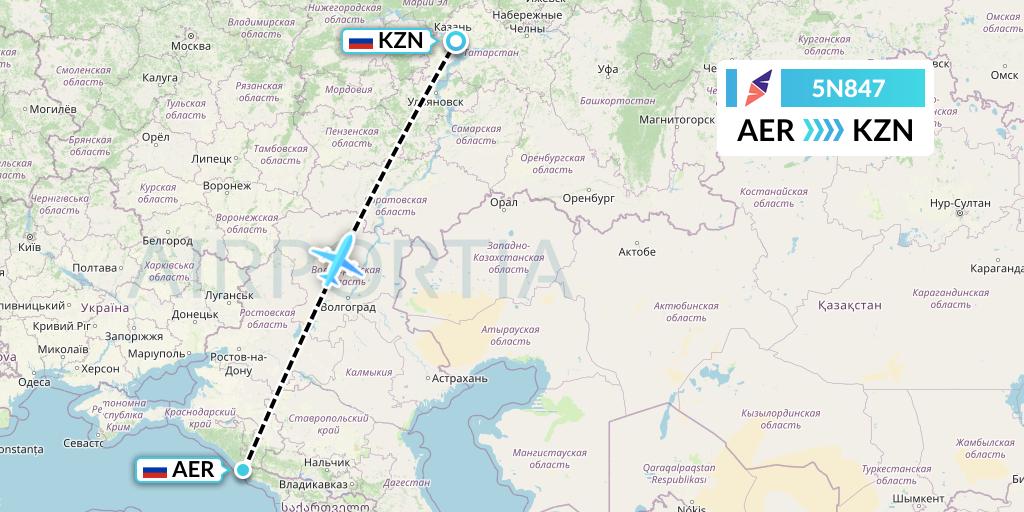 5N847 Nordavia Flight Map: Sochi to Kazan