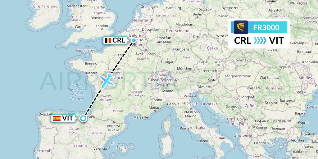 FR3000 Ryanair Flight Map: Brussels to Vitoria
