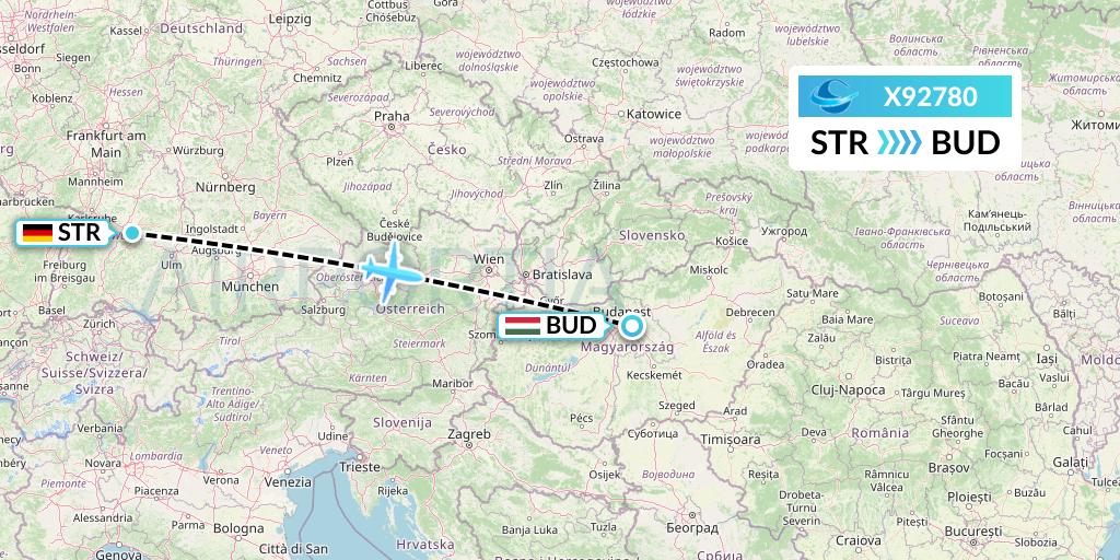 X92780 Avion Express Flight Map: Stuttgart to Budapest