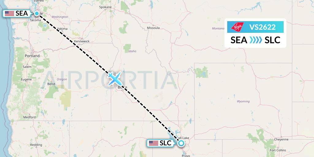 VS2622 Virgin Atlantic Airways Flight Map: Seattle to Salt Lake City
